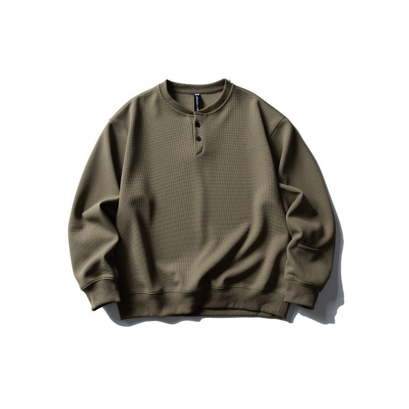 Unisex Waffle Knit Henley Sweatshirt in Oversize Cut with Button Placket Amarae