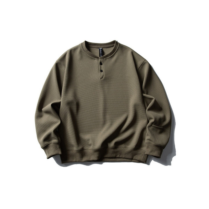 Unisex Waffle Knit Henley Sweatshirt in Oversize Cut with Button Placket Amarae