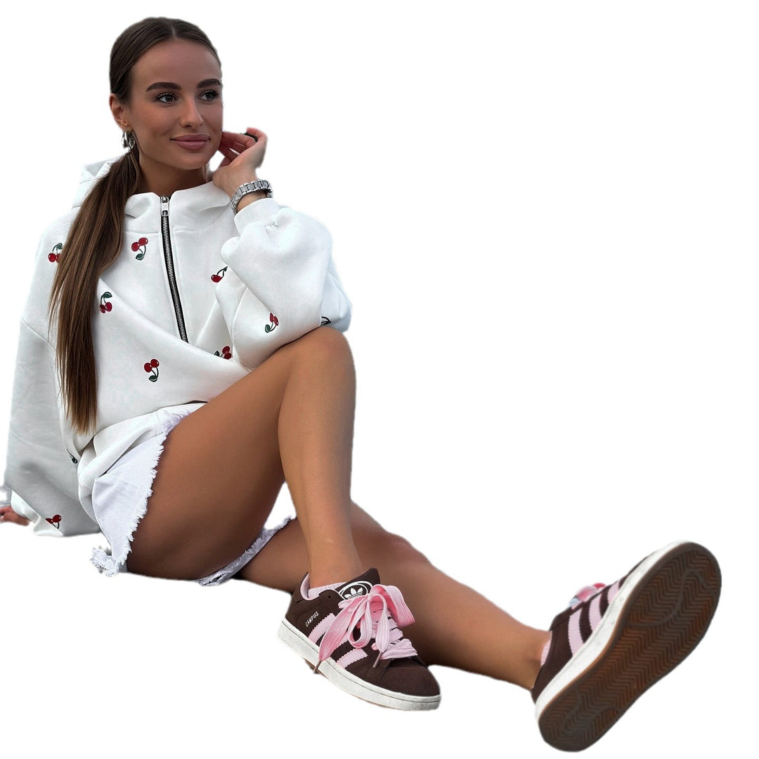 Hooded jacket for women with a unique cherry design and an oversized fit Lune London