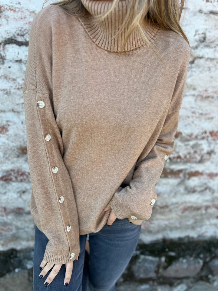 Women’s knit turtleneck sweater with button details Lune London