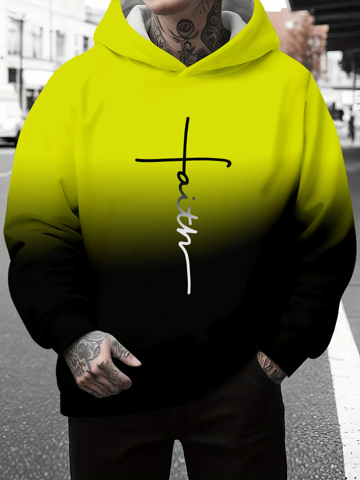 Men's hoodie with a subtle gradient of colors and an inspiring inscription Amarae
