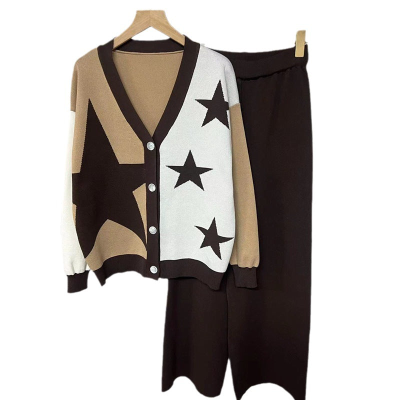 Lune London striking star pattern knit women's set with button details