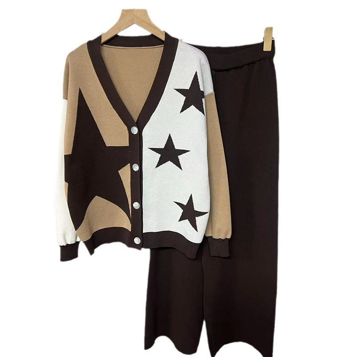Lune London striking star pattern knit women's set with button details