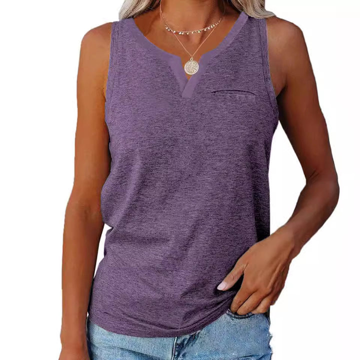 Women's casual V neck tank top with pocket Lune London