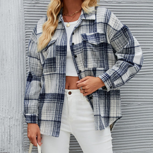 Chic and Stylish Women’s Casual Flannel Check Shirt Jacket