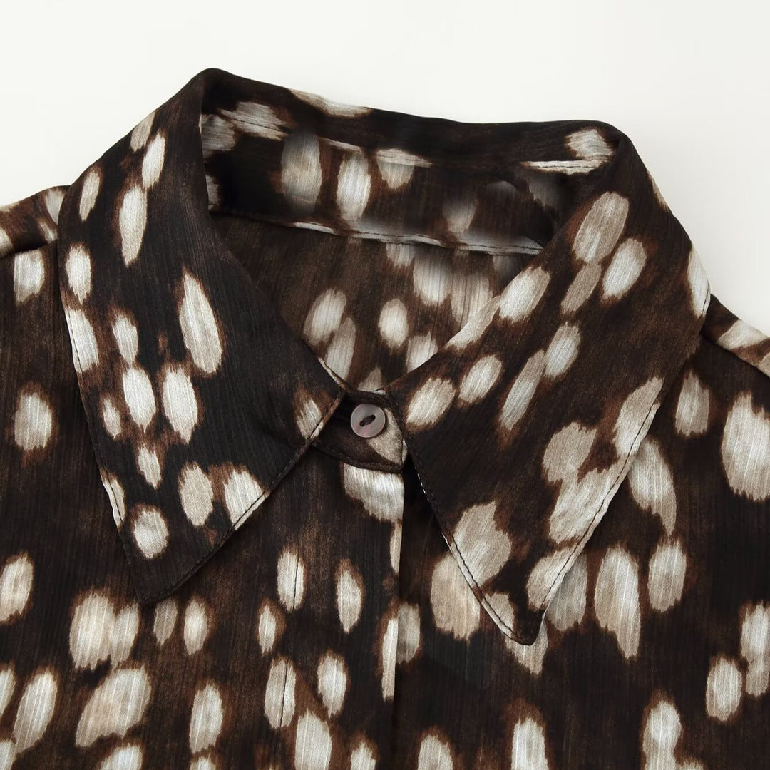 Women's Silk-like Shirt Blouse with Polka Dot Print and Concealed Button Placket Amarae