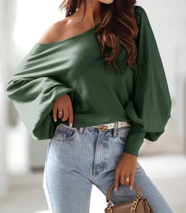 Oversized sweater for women with an asymmetrical cut and a plunge neckline Lune London