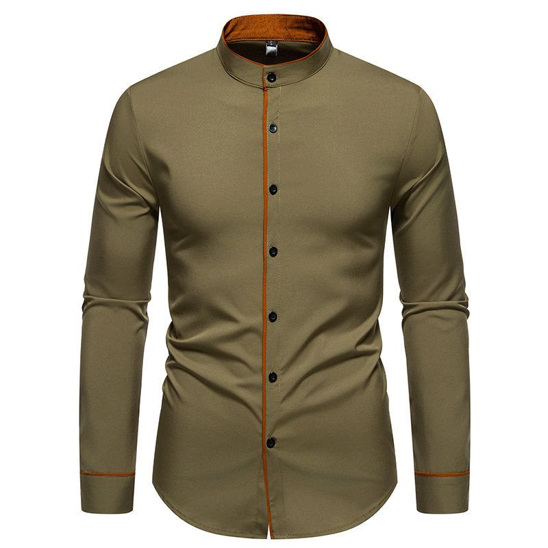 Men's long sleeve shirt with modern stand-up collar and embroidered details Lune London