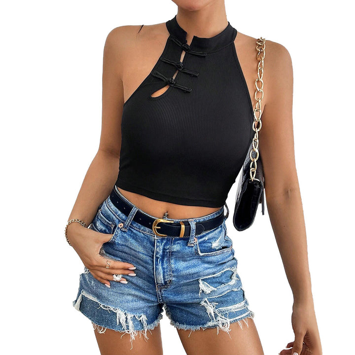 Haut court élégant pour femme avec patte de boutonnage pratique et col montant Chic & Stil