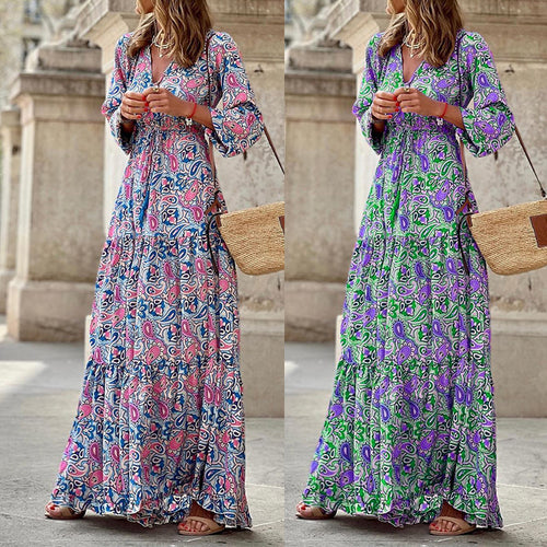 Maxi dress for women with floral patterns and voluminous sleeves Amarae
