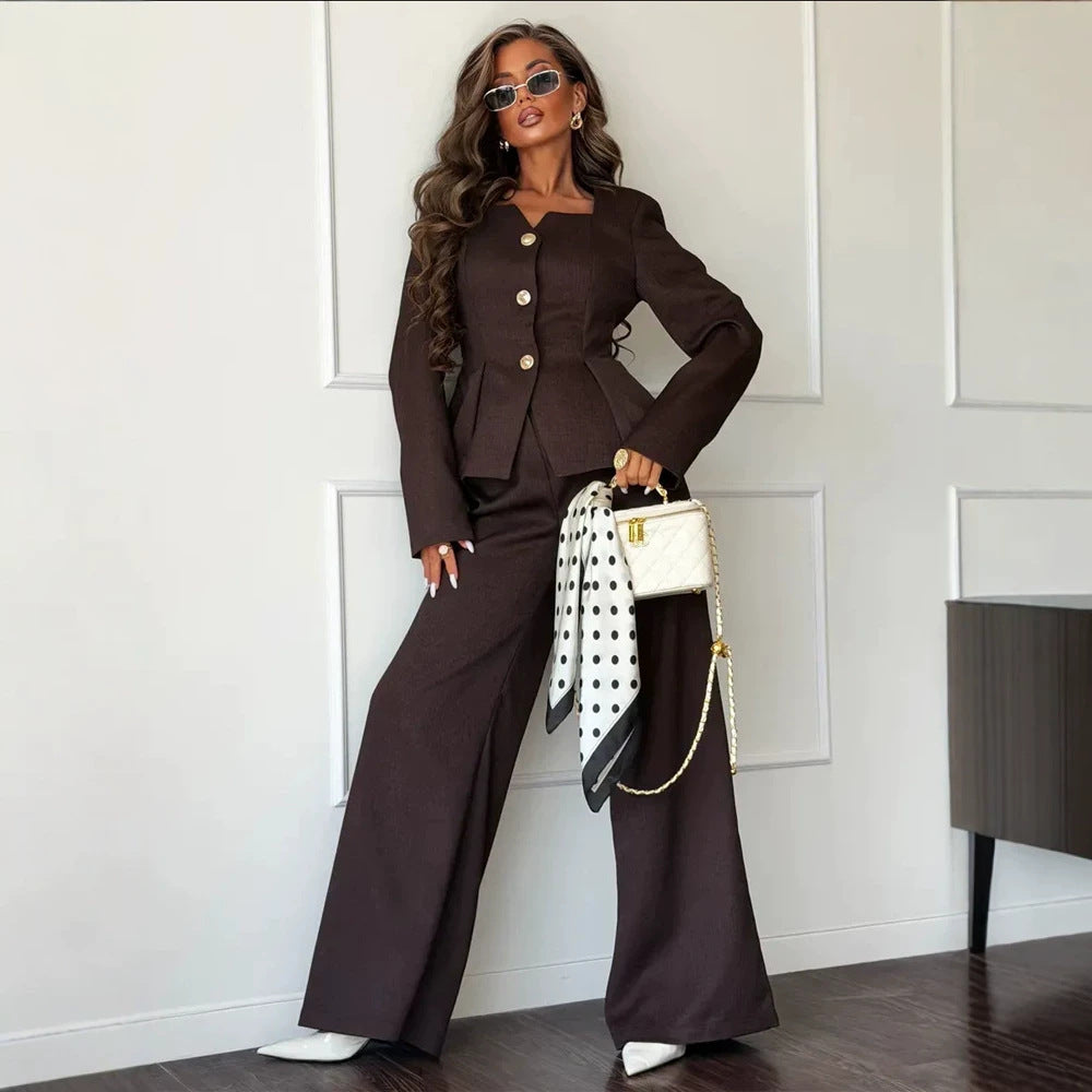 Women's Tailored Peplum Blazer and Palazzo Pants Set Amarae