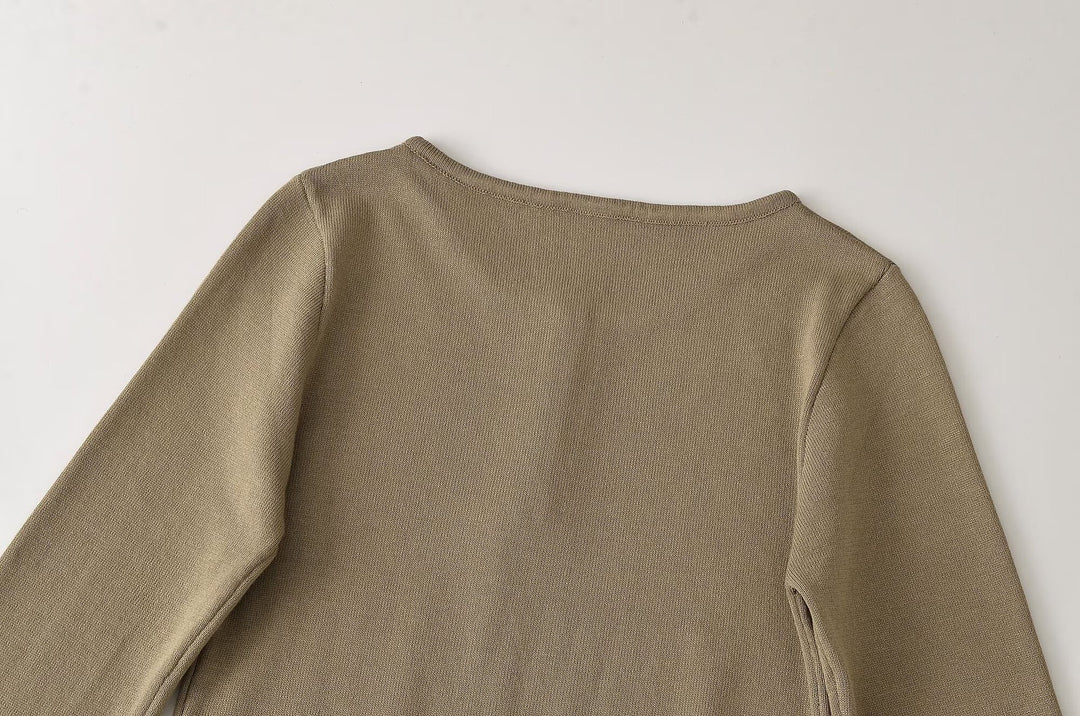 Women's fine knit long sleeve with Henley button placket and flared trumpet sleeves Amarae