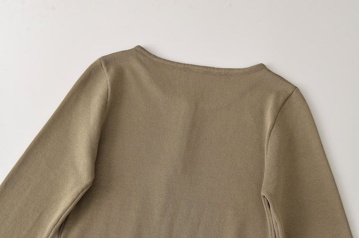 Women's fine knit long sleeve with Henley button placket and flared trumpet sleeves Amarae