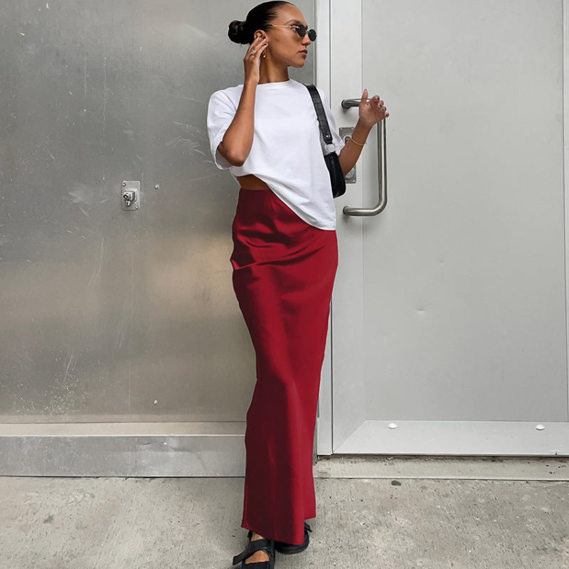 Chic Long Floor-Length Satin Maxi Skirt for Women and Style