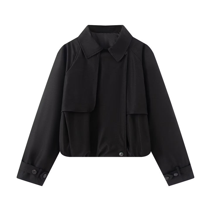 Women's Cropped Short Jacket with Cape Front, Shirt Collar and Adjustable Cuffs Amarae