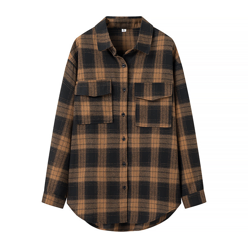 Chemise en flanelle pour femmes avec motif à carreaux et poches poitrine Chic & Stil