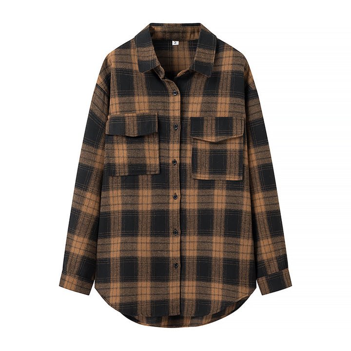 Chemise en flanelle pour femmes avec motif à carreaux et poches poitrine Chic & Stil
