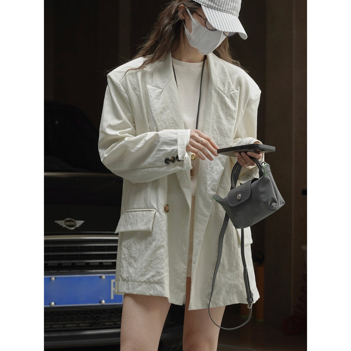 Women Light Oversized Blazer in Washed Twill with Wide Lapel Line Amarae