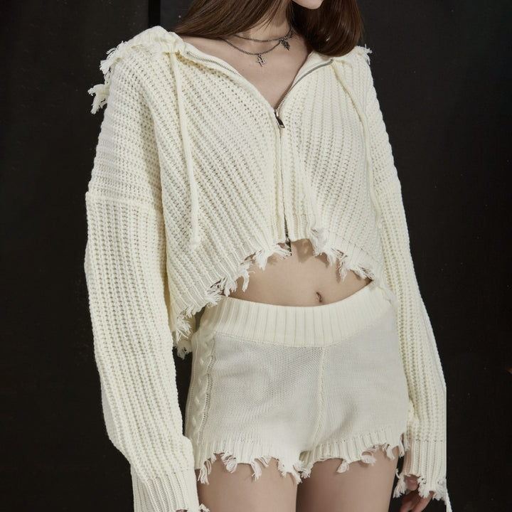 Women's sporty hooded shorts set with unique fringes Lune London