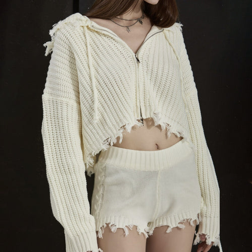Women's sporty hooded shorts set with unique fringes Amarae