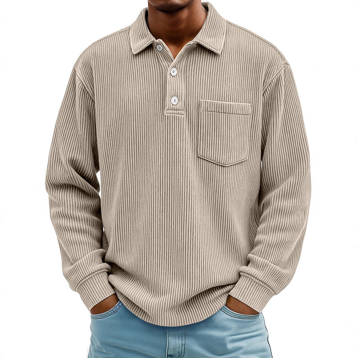 Men's Long Sleeve Casual Polo in Textured Fabric Lune London