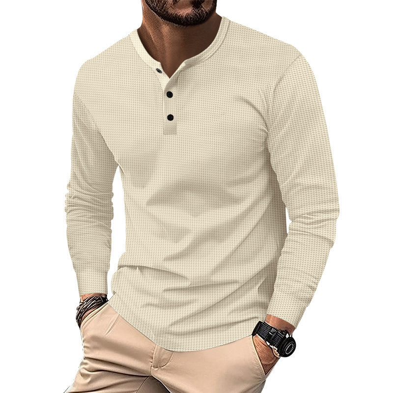 Men's Long Sleeve Henley T-Shirt in Breathable Structured Fabric Lune London