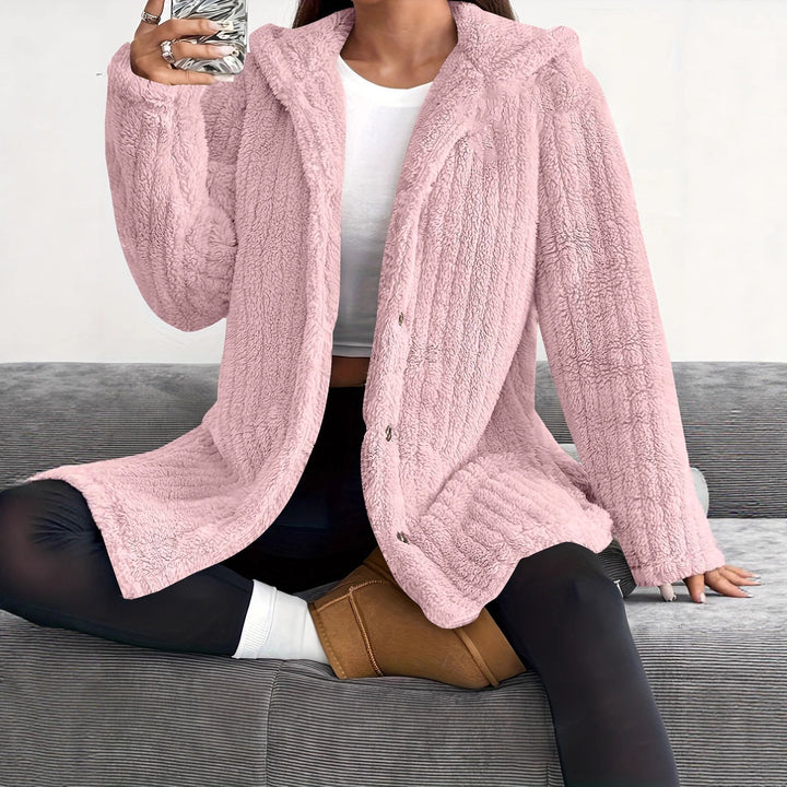 Ladies Cozy Hooded Jacket with Chic and Stylish Button Details
