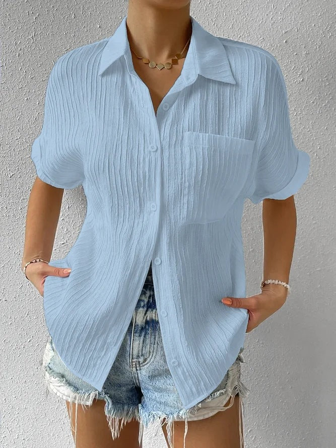 Women's Short Sleeve Shirt Blouse with Structured Material Amarae