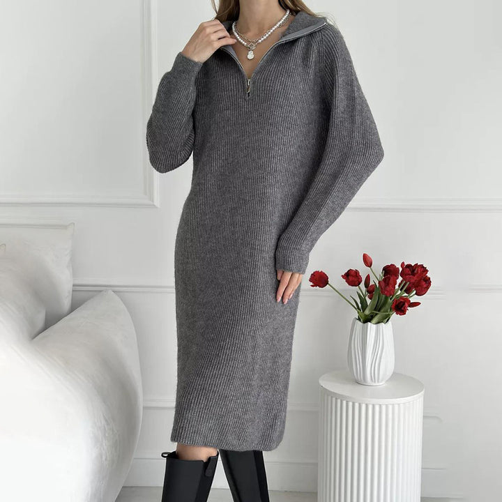 Knit dress for women with high collar and zipper Lune London