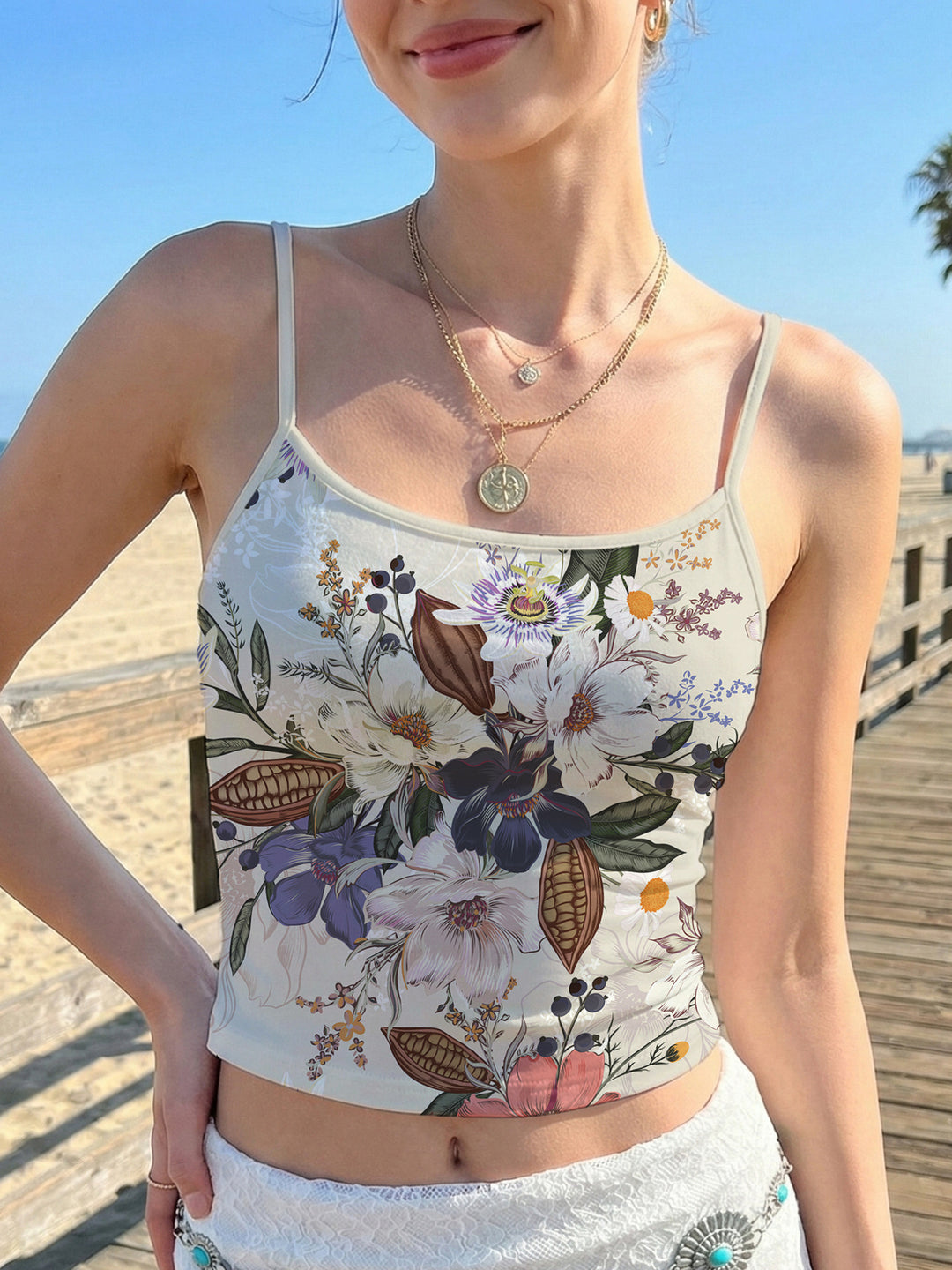 Women's Casual Spaghetti Strap Top with Animal Pattern Lune London