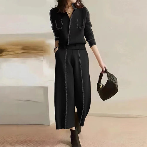 Elegant wide pants for women with decorative seams Amarae