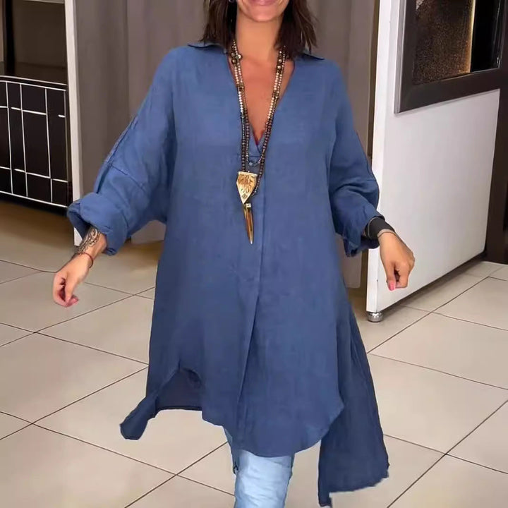 Women's Casual Linen Blouse with Full Button Placket and Cuffable Sleeves Lune London