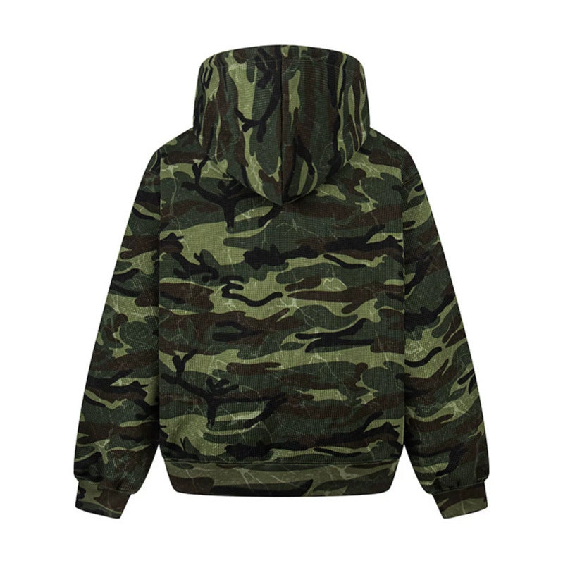 Unisex hooded sweat jacket in camouflage design with full-length zipper Amarae
