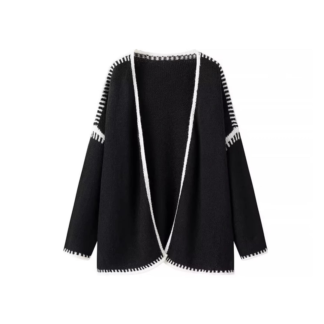 Women's Oversized Cardigan with Contrasting Crochet Edges Amarae