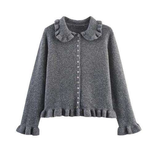 Knitted jacket for women with gathered finishes and a decorative collar Amarae