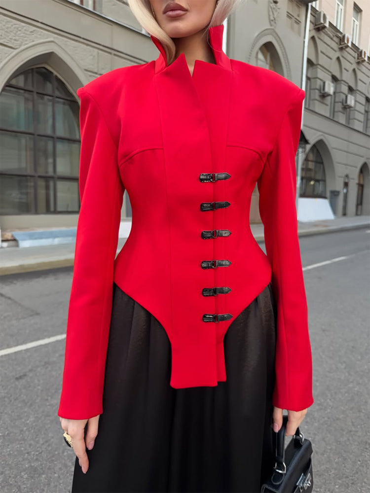 Ladies Tailored Stand Collar Blazer with Corset Tailoring Amarae