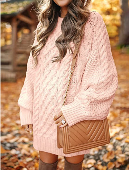 Thick knitted sweater for women with voluminous sleeves and a decorative twisted pattern Lune London