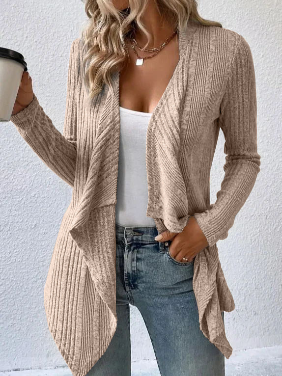 Casual knitted jacket for women with asymmetric hem and open design Lune London