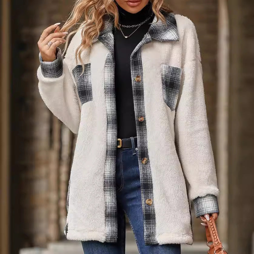 Fleece jacket for women with plaid accents and a practical cut Lune London