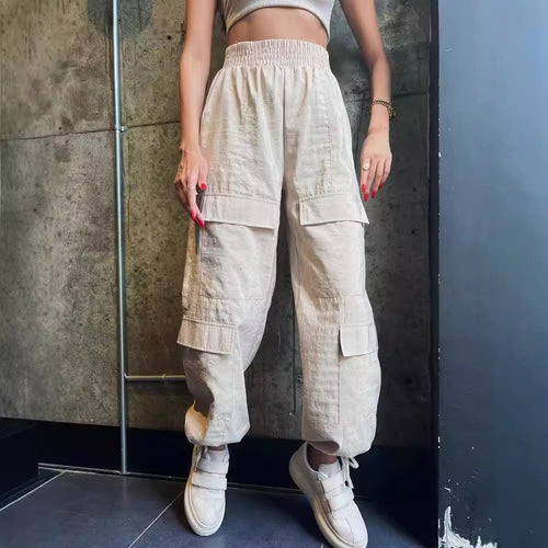 High-waisted elastic cargo pants for women with practical pockets Amarae
