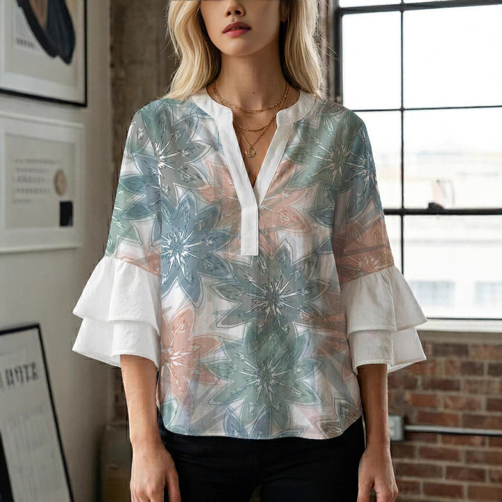 Women's flower creation with voluminous ruffled sleeves Lune London