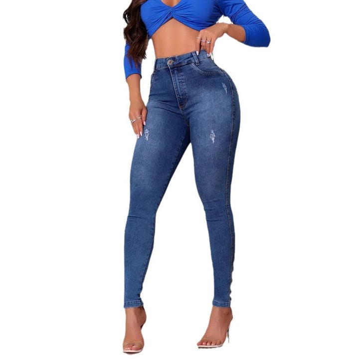 High-waisted skinny jeans for women with distressed effects Lune London