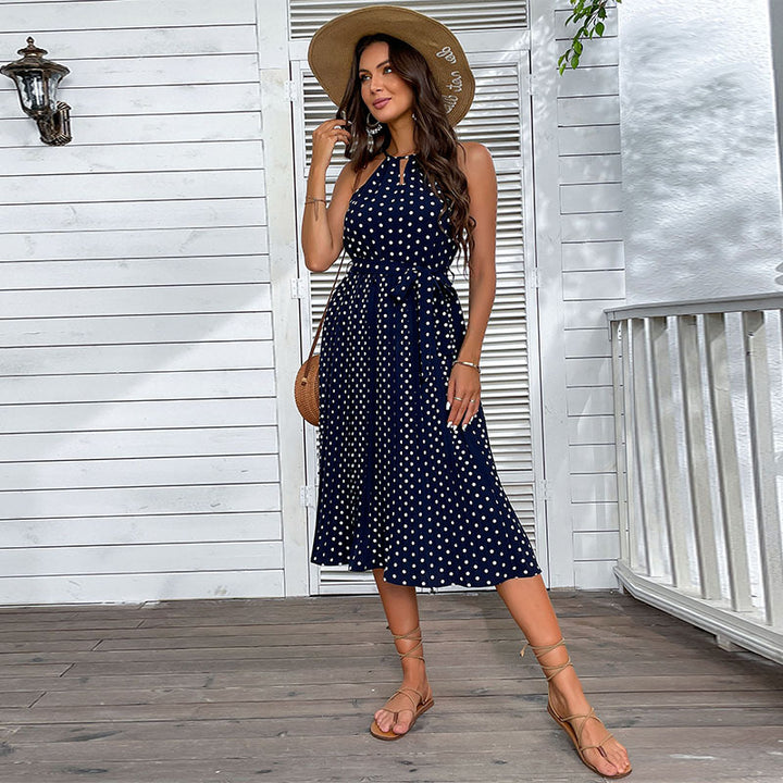 Midi sleeveless dress Frau Polka Dot with tied belt Lune London