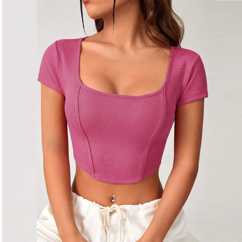 Top court pour femmes avec décolleté carré et texture côtelée élégante Chic & Stil