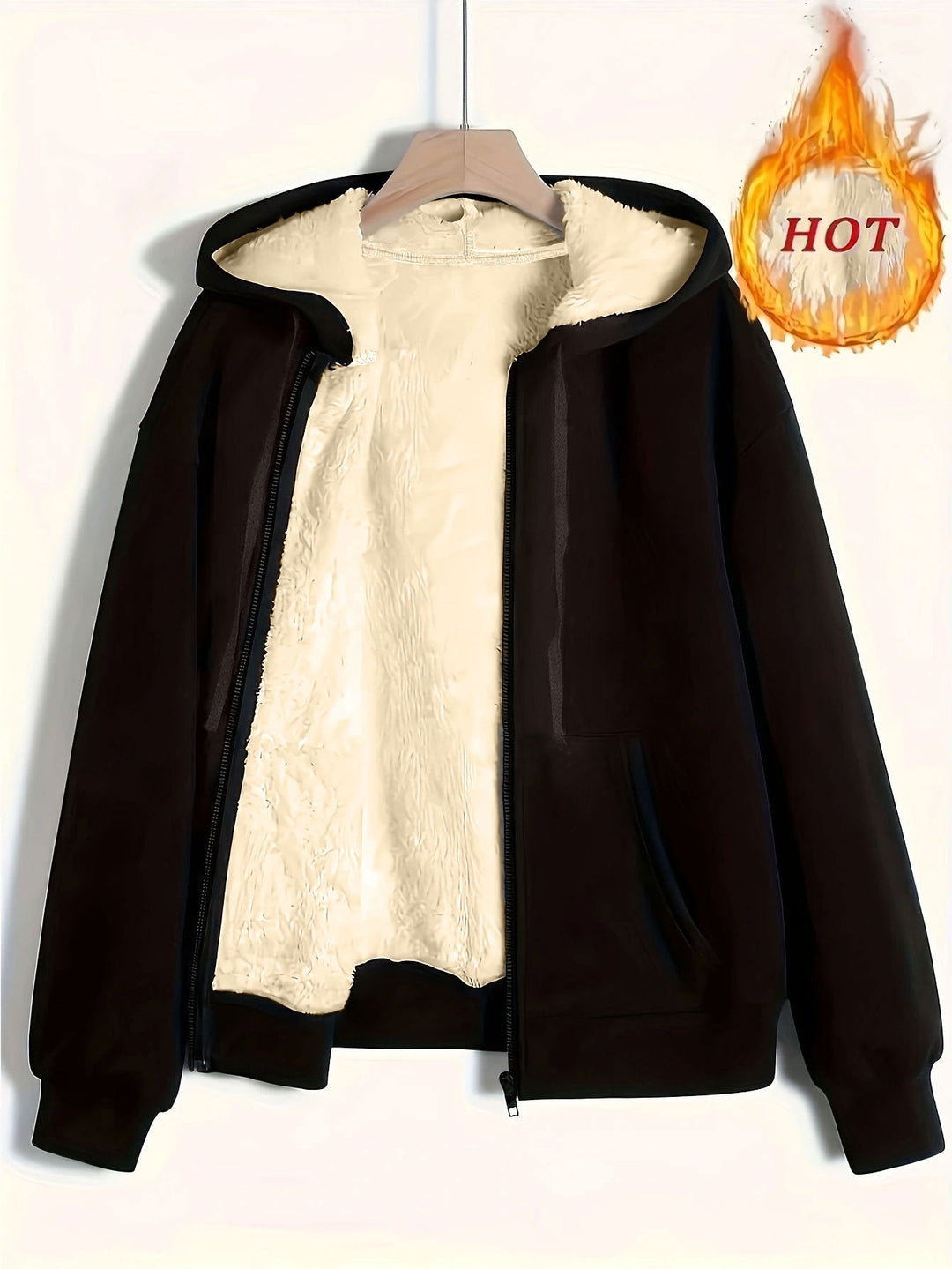 Ladies Cozy Fleece Jacket with Zipper and Hood Lune London