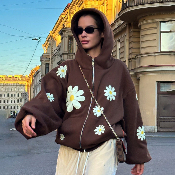 Hooded jacket for women with floral patterns and relaxed fit Lune London
