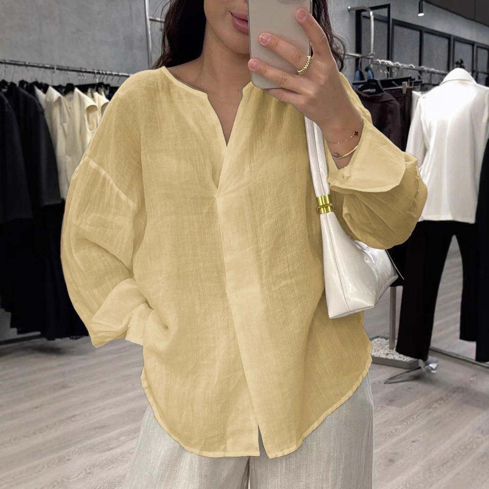 Casual V-neck linen top for women with relaxed fit Lune London