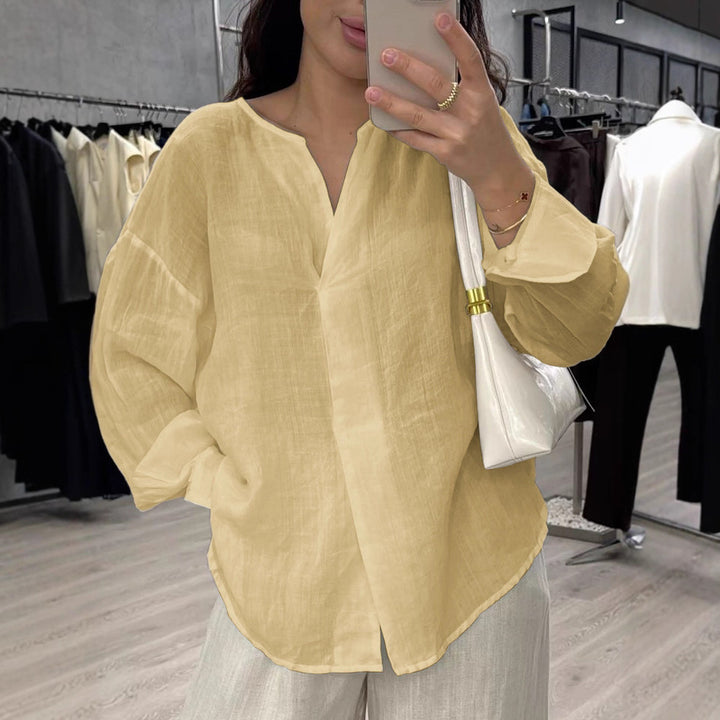 Casual V-neck linen top for women with relaxed fit Lune London