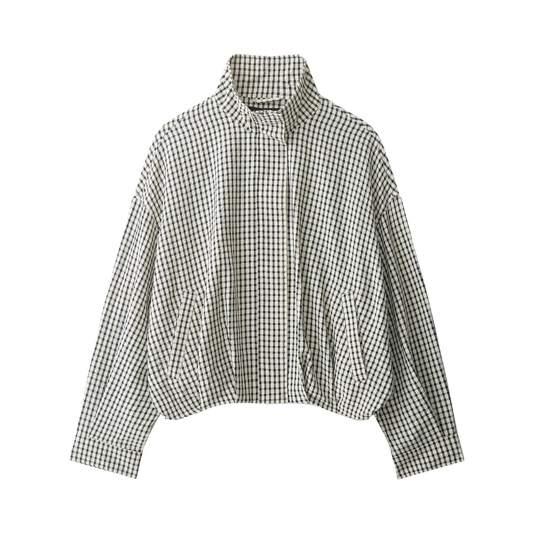 Women's Oversize Cropped Jacket with Stand-up Collar, Boxy Silhouette and Patch Pockets Amarae