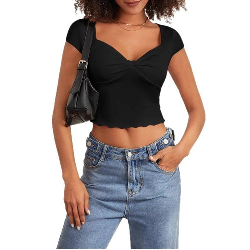 Women’s Crop Top with Heart-Shaped Neckline and Gathering Amarae